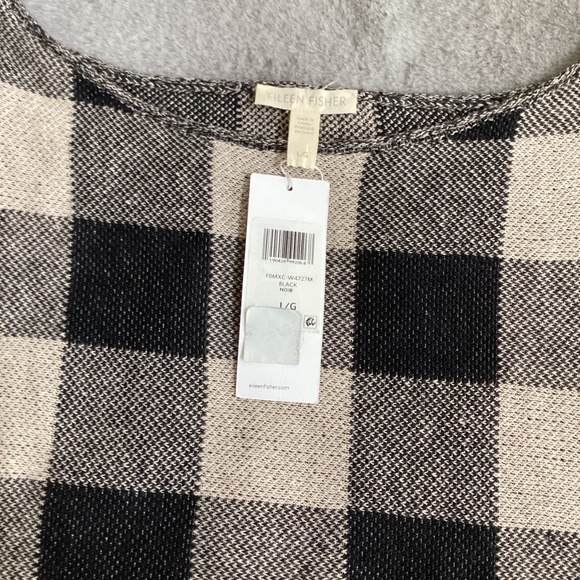NWT Eileen Fisher oversize drop linen beige and black sweater size L - Picture 2 of 7